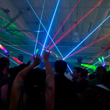 Students watching laser show